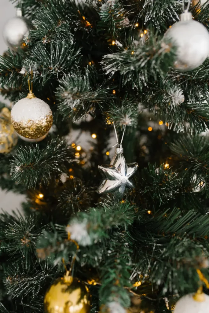 a christmas tree with ornaments and lights