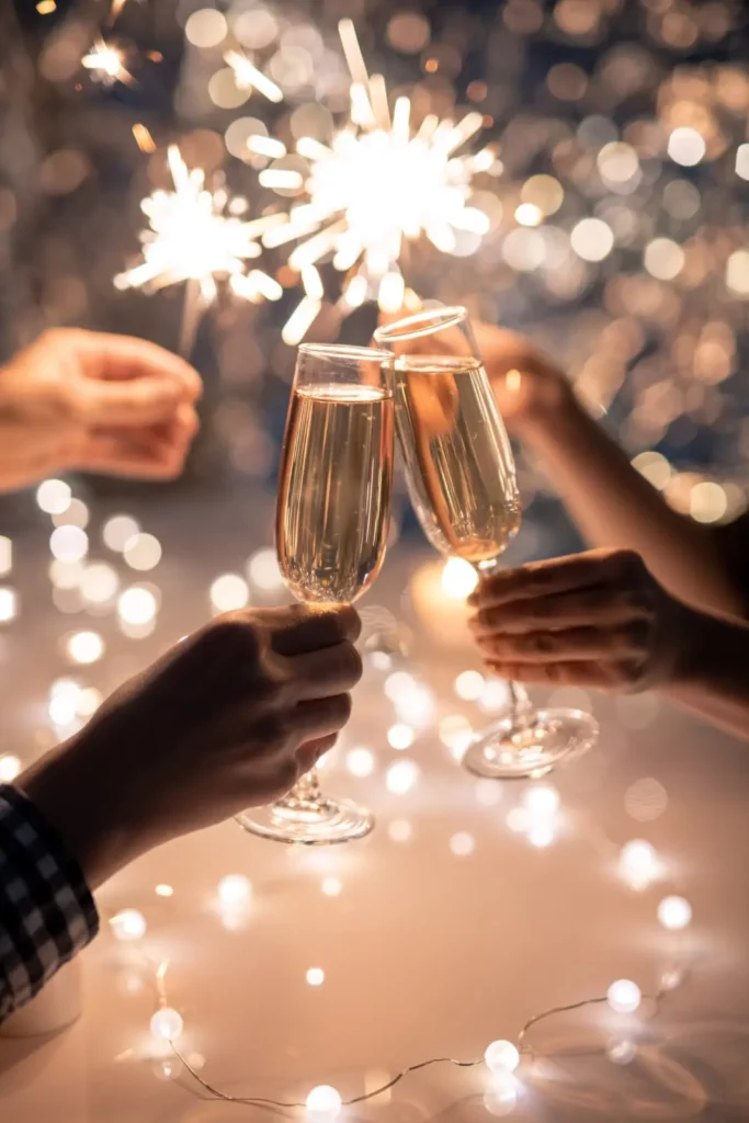 a pair of hands holding champagne glasses